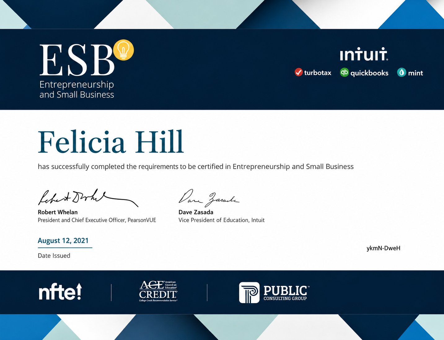 ESB and Intuit certificate